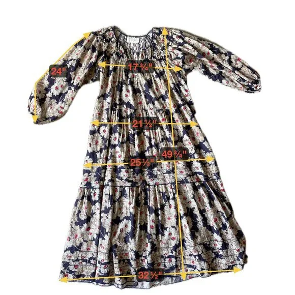 ❤️ THE GREAT FLOWY DAISY FLORAL COTTON MIDI DRESS BALLOON SLEEVES PEASANT BOHO - Picture 10 of 10